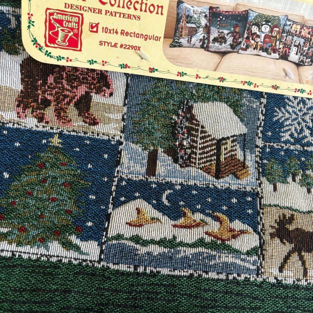 Vintage American Crafts Tapestry‎ Pillow Cover Set 10x14 Rect Woodland Christmas